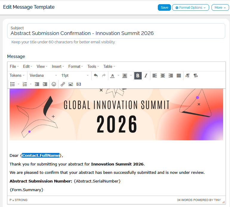 Edit submission confirmation email template
