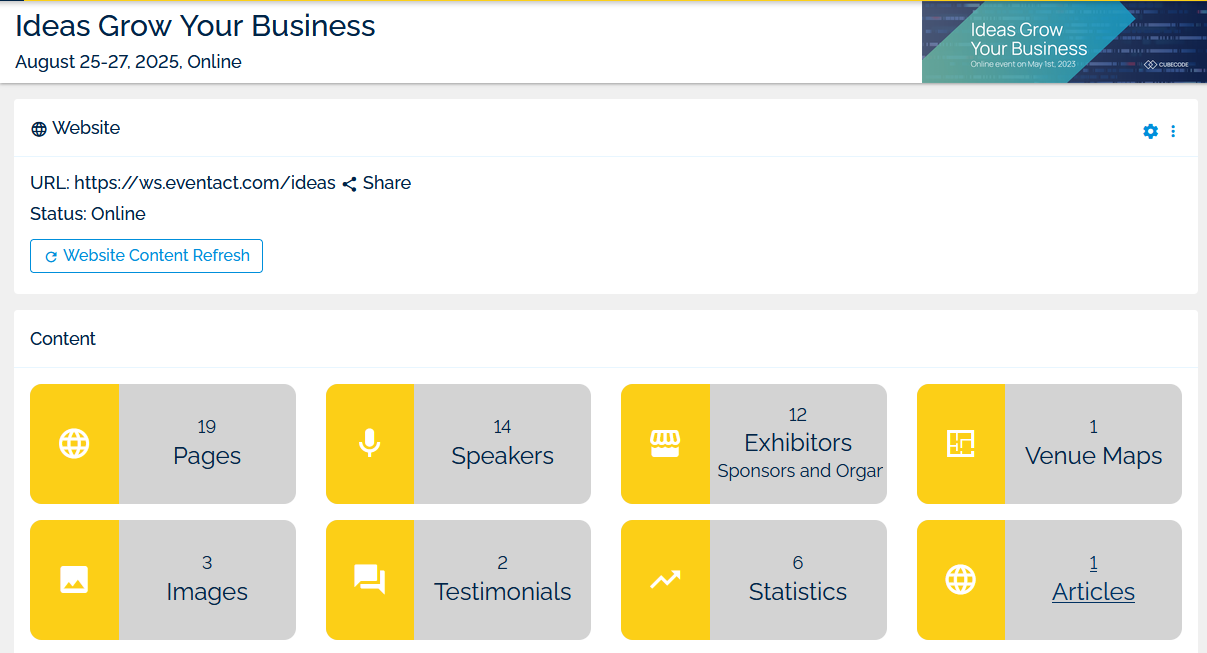 Website settings in the back office